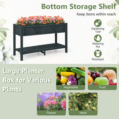 Poly Wood Elevated Planter Box with Legs Storage Shelf Drainage Holes-Black