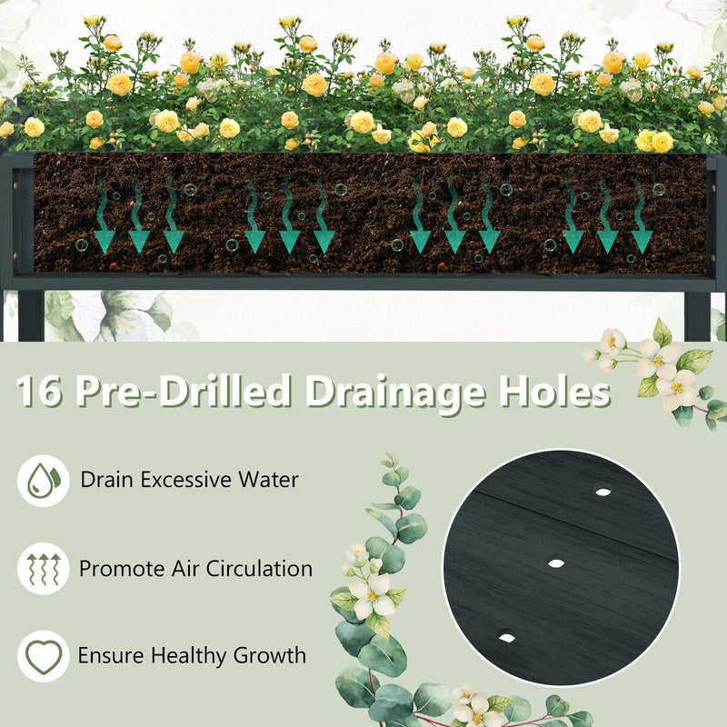 Poly Wood Elevated Planter Box with Legs Storage Shelf Drainage Holes-Black