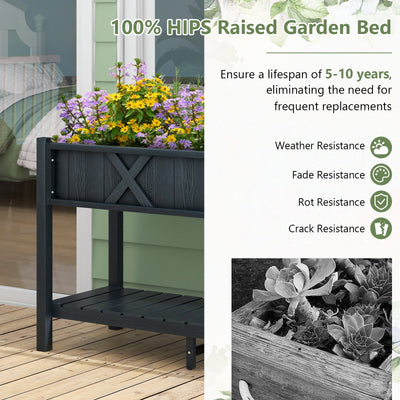 Poly Wood Elevated Planter Box with Legs Storage Shelf Drainage Holes-Black