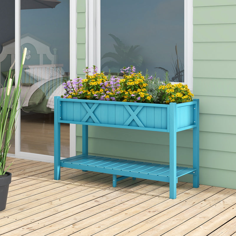 Poly Wood Elevated Planter Box with Legs Storage Shelf Drainage Holes-Coffee