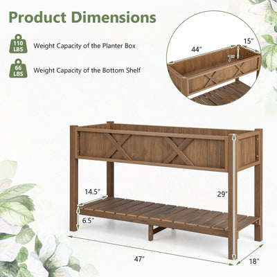 Poly Wood Elevated Planter Box with Legs Storage Shelf Drainage Holes-Coffee