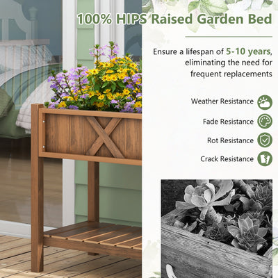 Poly Wood Elevated Planter Box with Legs Storage Shelf Drainage Holes-Coffee