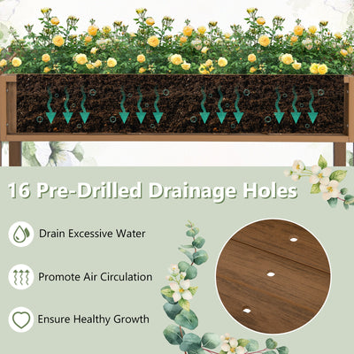 Poly Wood Elevated Planter Box with Legs Storage Shelf Drainage Holes-Coffee