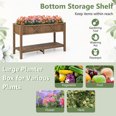 Poly Wood Elevated Planter Box with Legs Storage Shelf Drainage Holes-Coffee