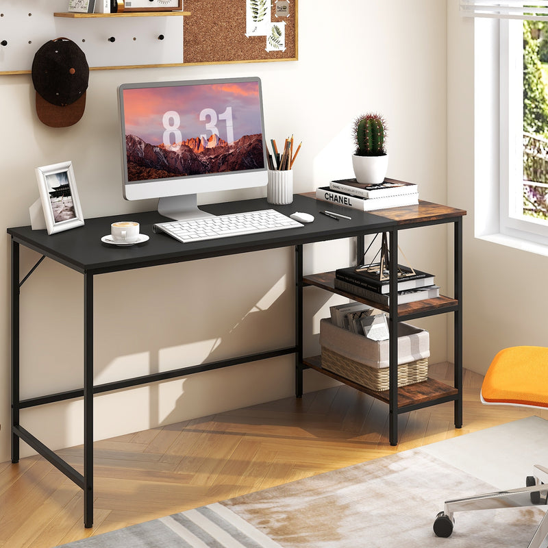 55 Inch Modern Computer Writing Desk with 2 Storage Shelves-Black