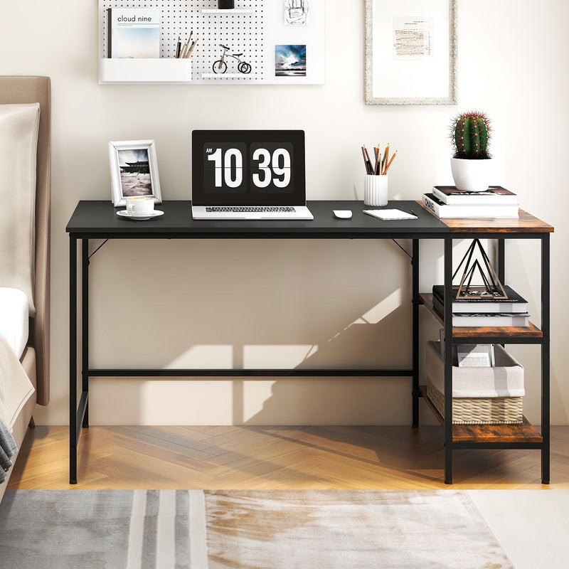 55 Inch Modern Computer Writing Desk with 2 Storage Shelves-Black