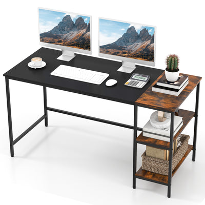 55 Inch Modern Computer Writing Desk with 2 Storage Shelves-Black