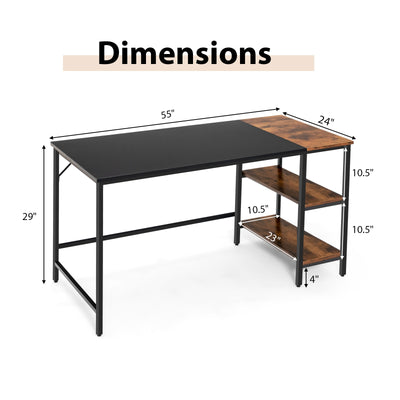 55 Inch Modern Computer Writing Desk with 2 Storage Shelves-Black