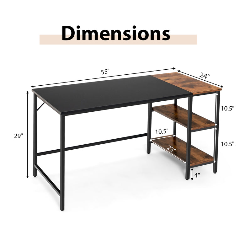 55 Inch Modern Computer Writing Desk with 2 Storage Shelves-Black