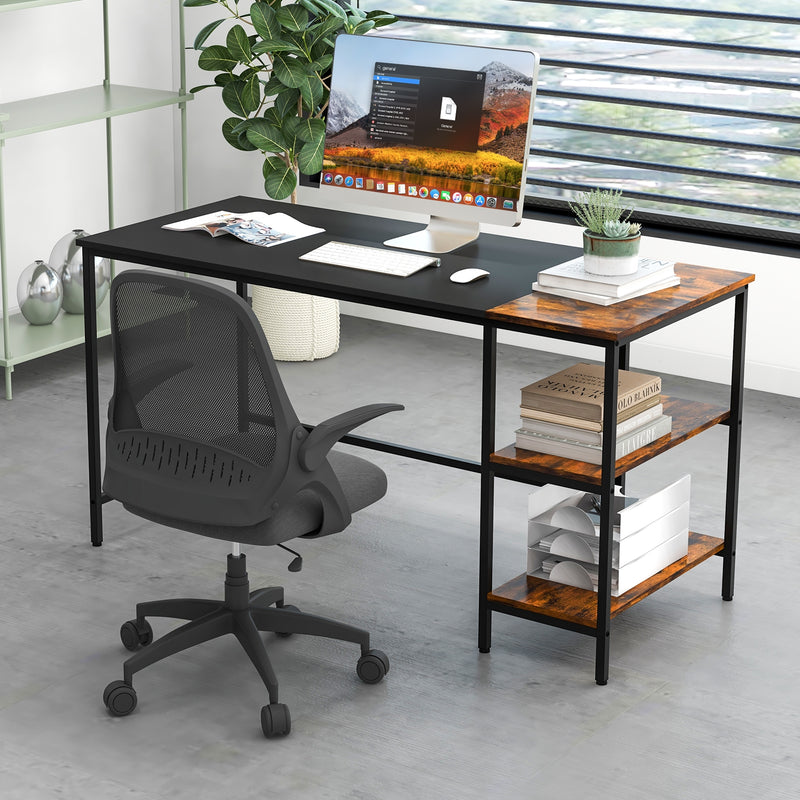 55 Inch Modern Computer Writing Desk with 2 Storage Shelves-Black