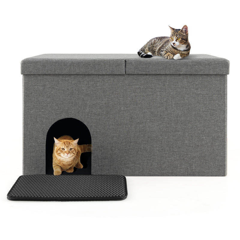 Cat Litter Box Enclosure Hidden Furniture with Urine Proof Litter Mat-Gray