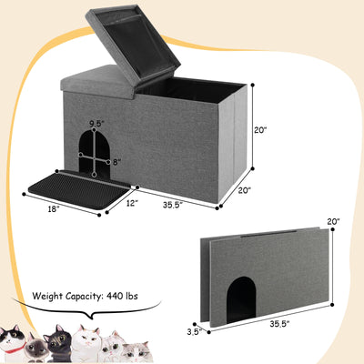 Cat Litter Box Enclosure Hidden Furniture with Urine Proof Litter Mat-Gray