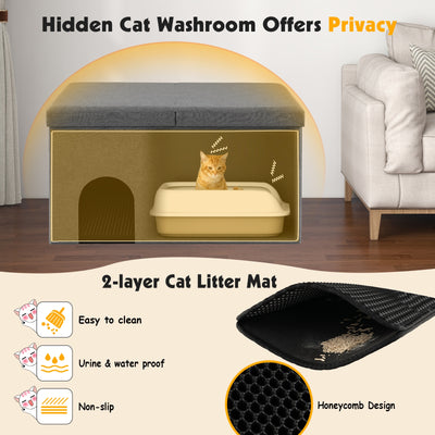 Cat Litter Box Enclosure Hidden Furniture with Urine Proof Litter Mat-Gray