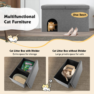 Cat Litter Box Enclosure Hidden Furniture with Urine Proof Litter Mat-Gray