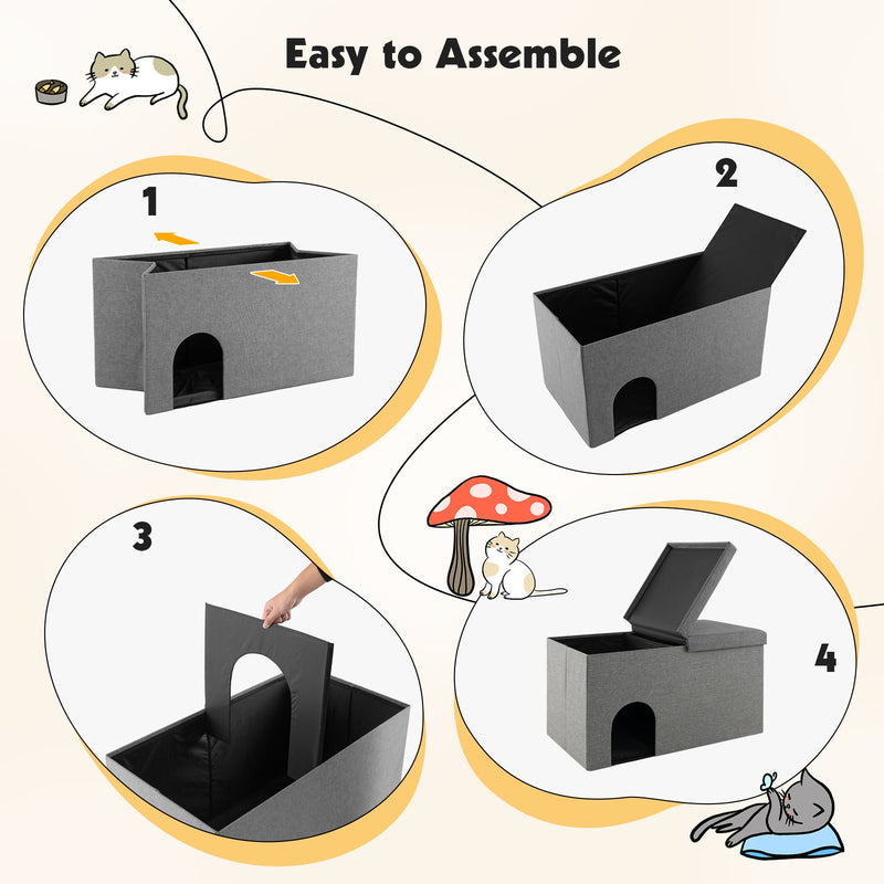 Cat Litter Box Enclosure Hidden Furniture with Urine Proof Litter Mat-Gray