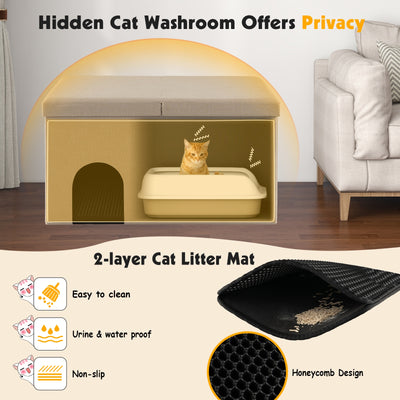 Cat Litter Box Enclosure Hidden Furniture with Urine Proof Litter Mat-Beige