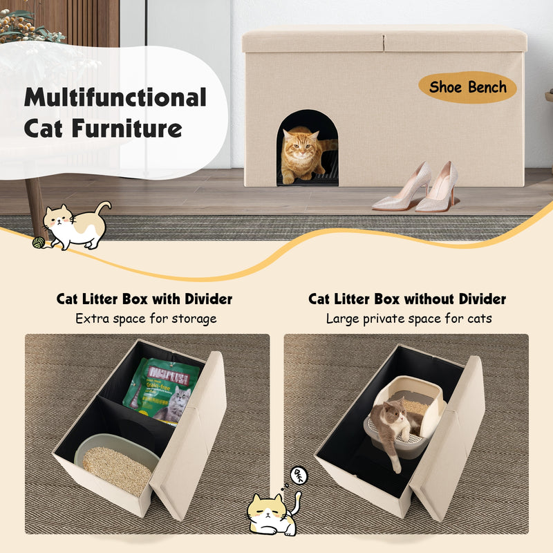 Cat Litter Box Enclosure Hidden Furniture with Urine Proof Litter Mat-Beige