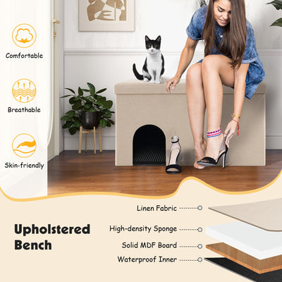 Cat Litter Box Enclosure Hidden Furniture with Urine Proof Litter Mat-Beige