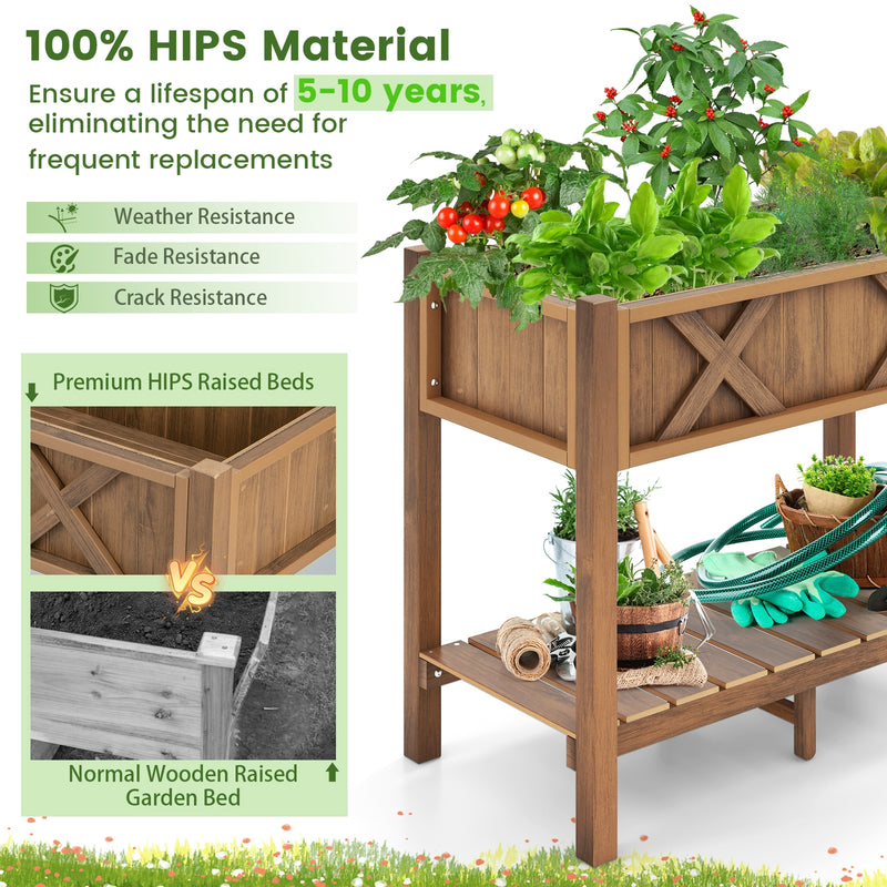 HIPS Raised Garden Bed Poly Wood Elevated Planter Box-Coffee