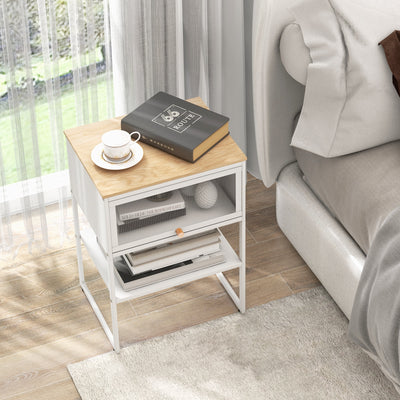 Nightstand with Flip up Door Storage Shelf-White