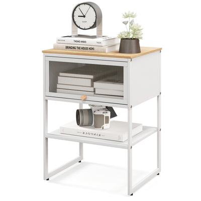 Nightstand with Flip up Door Storage Shelf-White