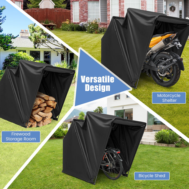 Outdoor Motorcycle Shelter Waterproof Motorbike Storage Tent with Cover-Black