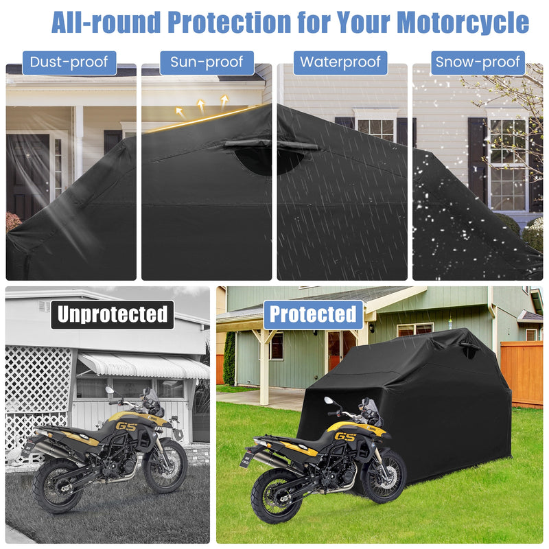 Outdoor Motorcycle Shelter Waterproof Motorbike Storage Tent with Cover-Black