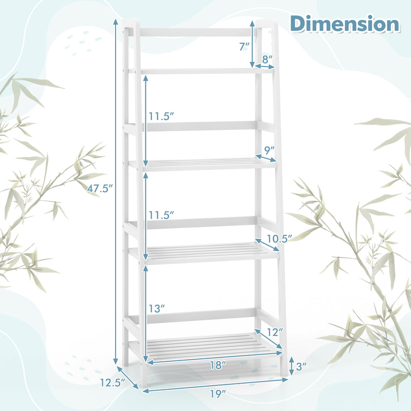 47.5 Inch 4-Tier Multifunctional Bamboo Bookcase Storage Stand Rack-White