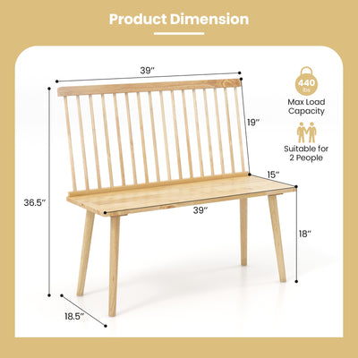 Entryway Bench for 2 with Spindle Back for Kitchen Dining Room Hallway-Natural