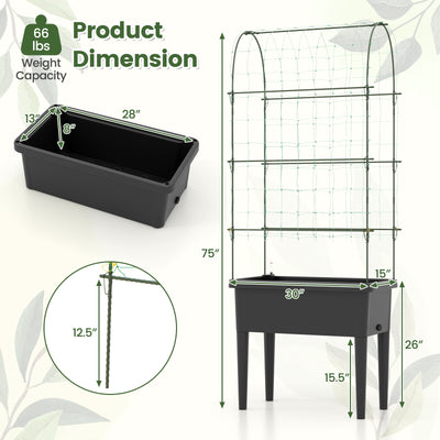 Self-watering Raised Garden Bed Elevated Planter with Climbing Trellis-Black