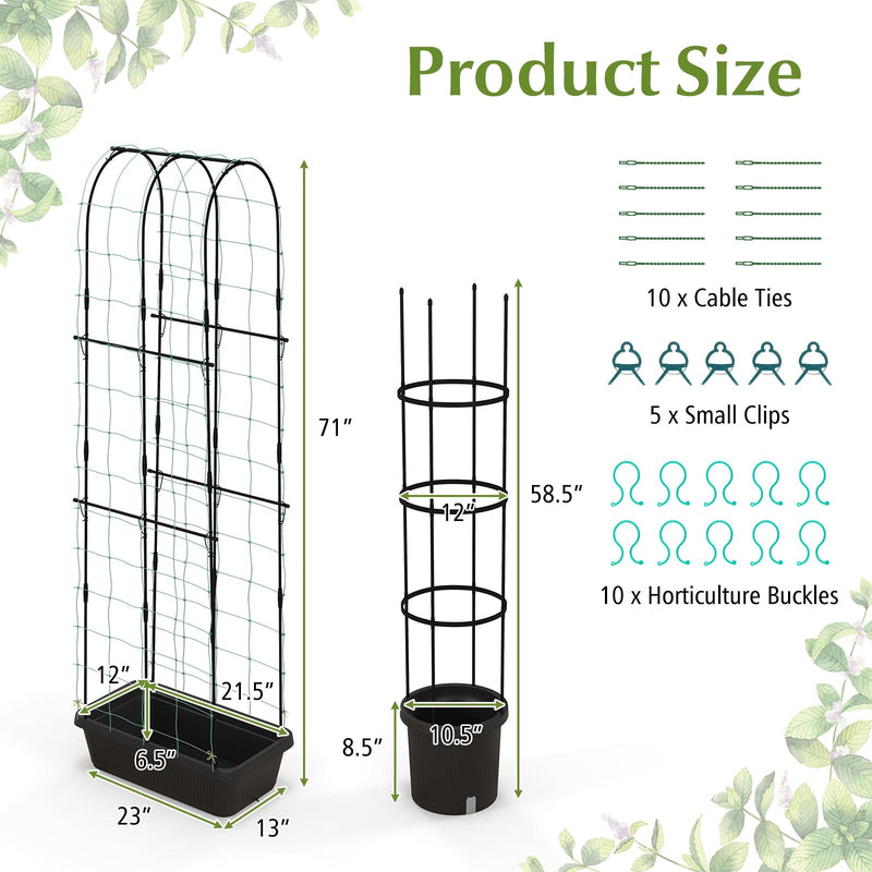 2 Pack Garden Planters with Trellis Cucumber Trellis Tomato Cage-Black