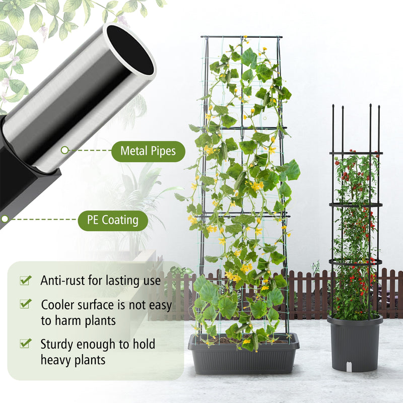 2 Pack Garden Planters with Trellis Cucumber Trellis Tomato Cage-Black