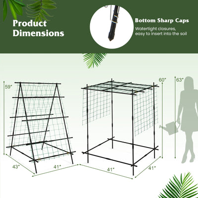 A-Frame Garden Cucumber Trellis with Netting for Climbing Plants Outdoor-Black