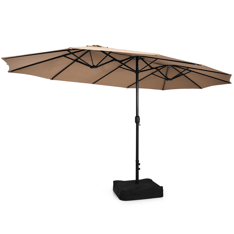 9 Piece Outdoor Dining Set with 15 Feet Double-Sided Twin Patio Umbrella-Brown