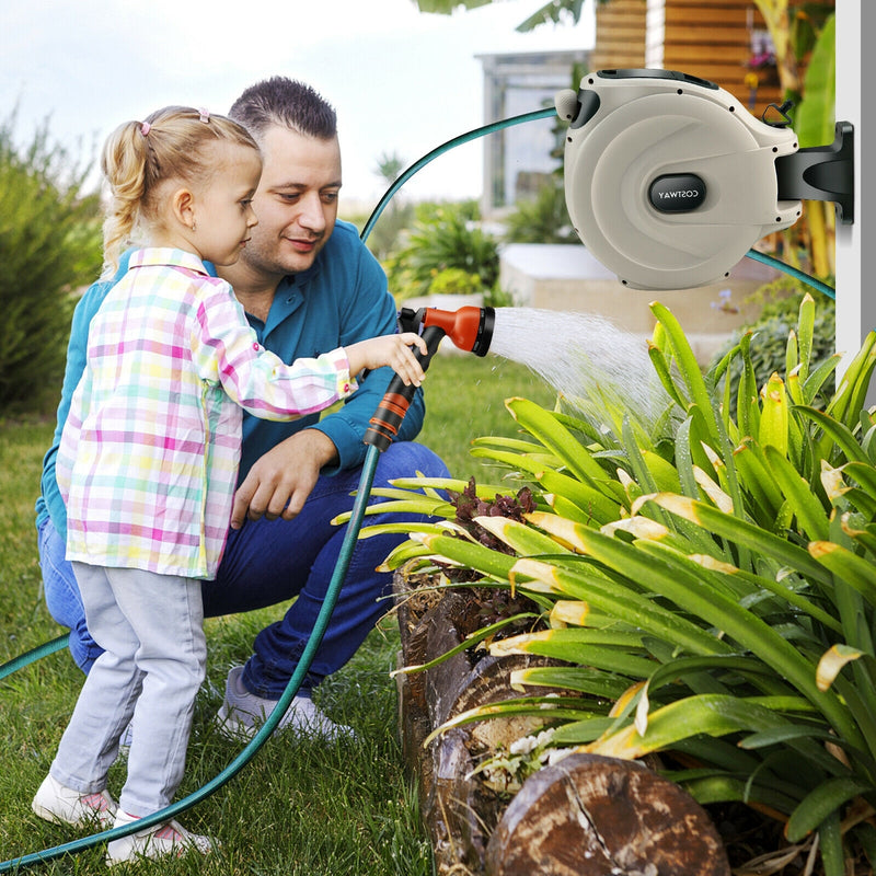 Retractable Wall Mounted Garden Hose Reel with Hose Nozzle