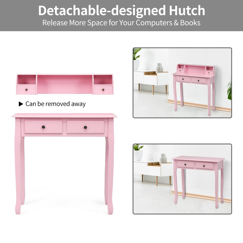 Removable Floating Organizer 2-Tier Mission Home Computer Vanity Desk-Pink