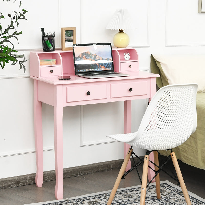 Removable Floating Organizer 2-Tier Mission Home Computer Vanity Desk-Pink