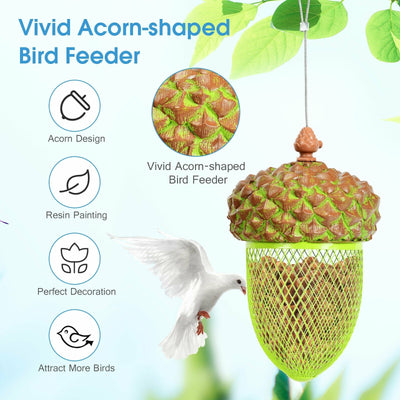 Metal Acorn Wild Bird Feeder Outdoor Hanging Food Dispenser for Garden Yard-Brown