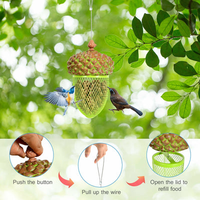 Metal Acorn Wild Bird Feeder Outdoor Hanging Food Dispenser for Garden Yard-Brown