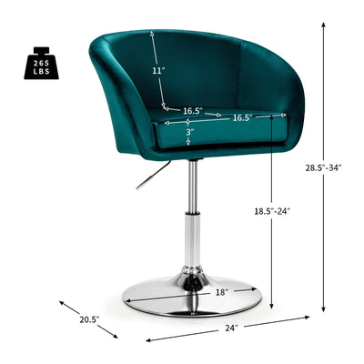 360 Degree Swivel Makeup Stool Accent Chair with Round Back and Metal Base-Green