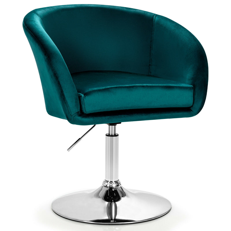 360 Degree Swivel Makeup Stool Accent Chair with Round Back and Metal Base-Green