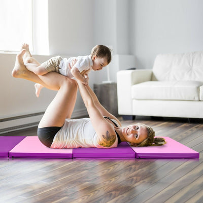 4 Feet x 8 Feet Folding Gymnastics Panel Mat with Handles Hook-Pink