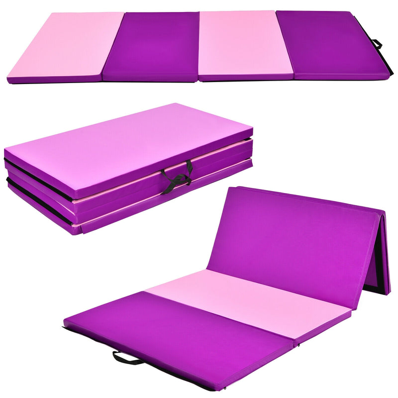 4 Feet x 8 Feet Folding Gymnastics Panel Mat with Handles Hook-Pink