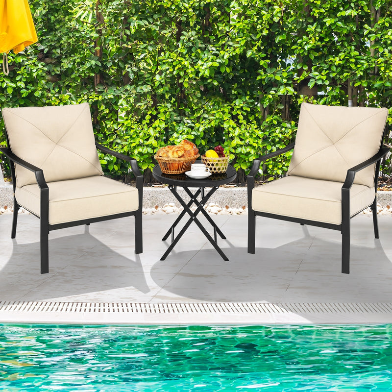 2 Pieces Patio Outdoor Dining Set with Padded Cushions Armrest Steel Frame