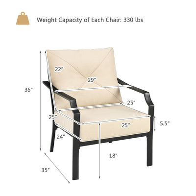 2 Pieces Patio Outdoor Dining Set with Padded Cushions Armrest Steel Frame