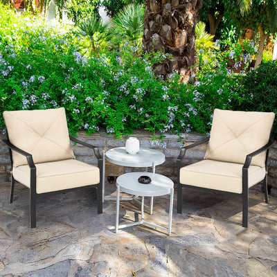 2 Pieces Patio Outdoor Dining Set with Padded Cushions Armrest Steel Frame