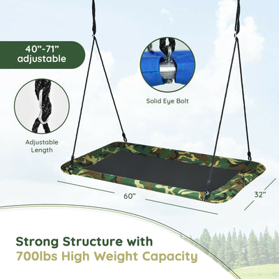 60 Inches Platform Tree Swing Outdoor with  2 Hanging Straps-Camouflage