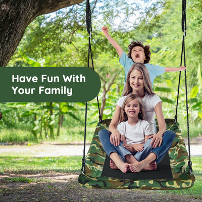 60 Inches Platform Tree Swing Outdoor with  2 Hanging Straps-Camouflage