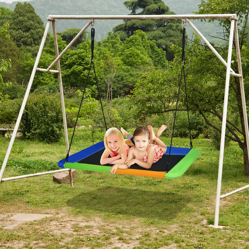 60 Inch Platform Tree Swing Outdoor with 2 Hanging Straps-Blue & Orange