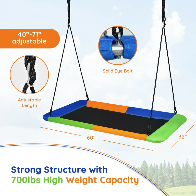 60 Inch Platform Tree Swing Outdoor with 2 Hanging Straps-Blue & Orange